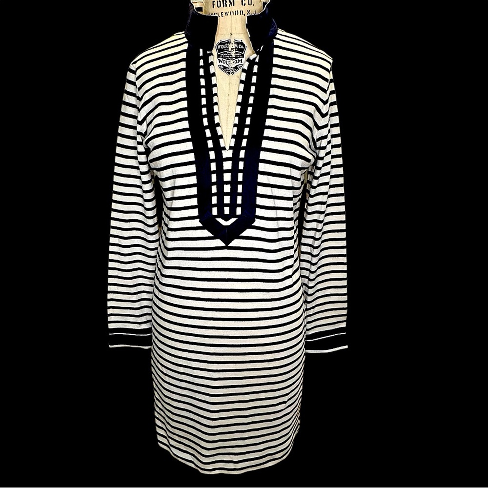 Tory Burch Navy and White Striped Knit Tunic Dress — Size SM